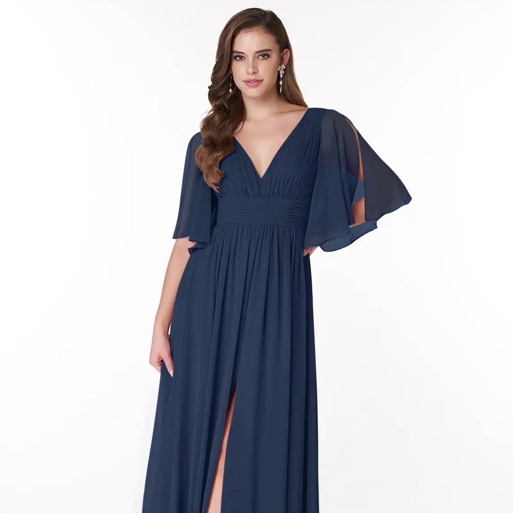 New Azazie “Temeka” Dark Navy Floor Length Bridesmaids Dress